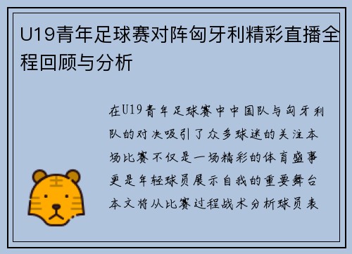 U19青年足球赛对阵匈牙利精彩直播全程回顾与分析